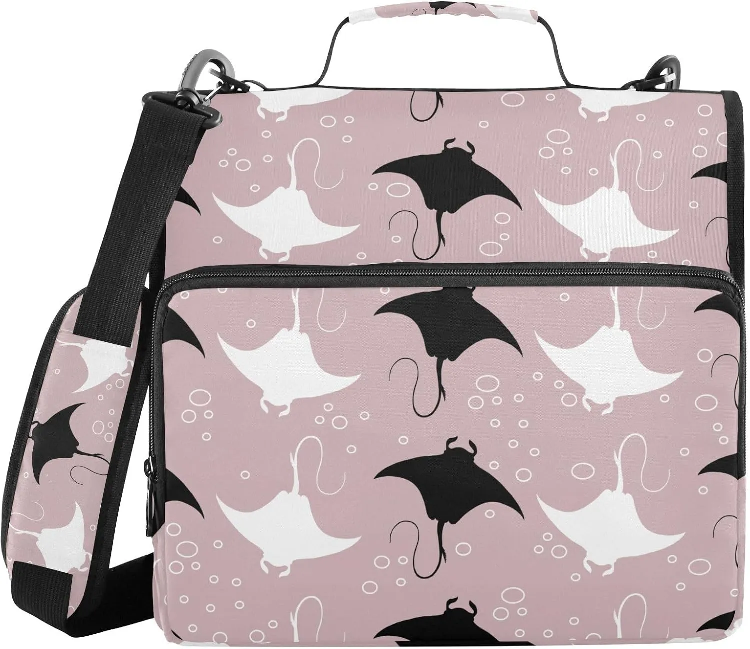 VKPSCHJ Zippered Binder Bag with Multi-Pocket,Waterproof 1.5 Inch 3 Ring Binder,Manta Stingray Fish Expanding File Folder with Shoulder Strap and Handle File Organizer for Office Travel