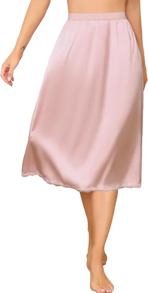 Vlazom Women's Satin Half Slip for Under Dress Long Underskirt Soft Under Slips for Women Under Dresses Size S-XXL