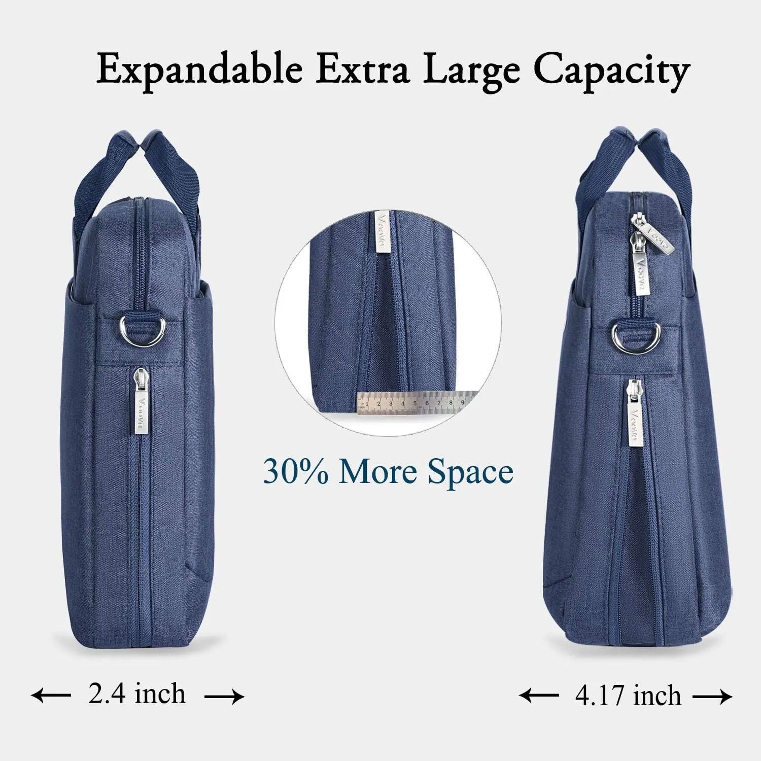 Voova Laptop Bag Case 17 17.3 Inch Computer Sleeve Messenger Bag with Shoulder Strap Expandable Waterproof Large Capacity Business Briefcase for Work Travel Fit 17-18” Laptop, Men Women, Blue