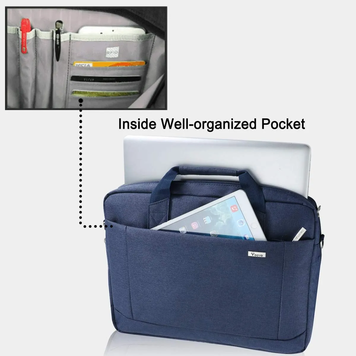 Voova Laptop Bag Case 17 17.3 Inch Computer Sleeve Messenger Bag with Shoulder Strap Expandable Waterproof Large Capacity Business Briefcase for Work Travel Fit 17-18” Laptop, Men Women, Blue