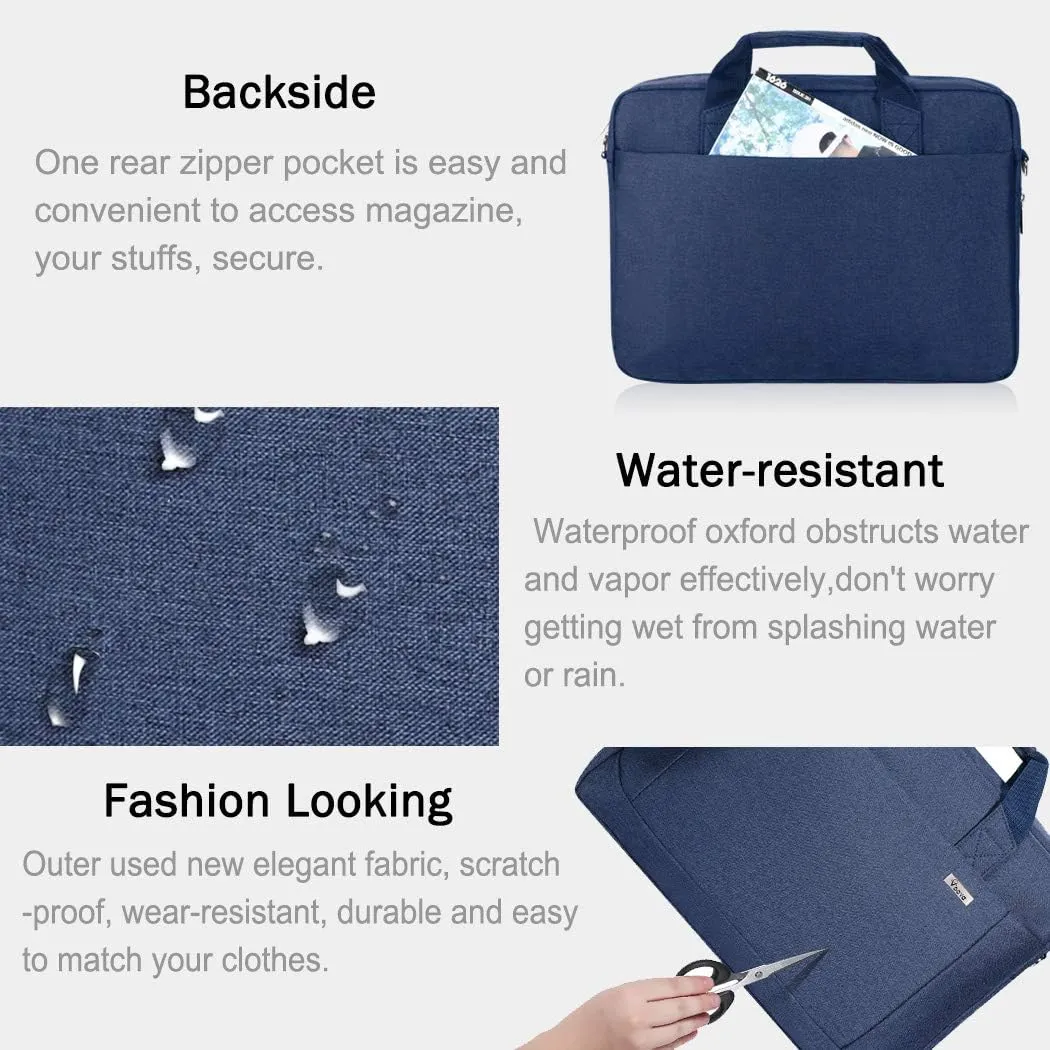 Voova Laptop Bag Case 17 17.3 Inch Computer Sleeve Messenger Bag with Shoulder Strap Expandable Waterproof Large Capacity Business Briefcase for Work Travel Fit 17-18” Laptop, Men Women, Blue