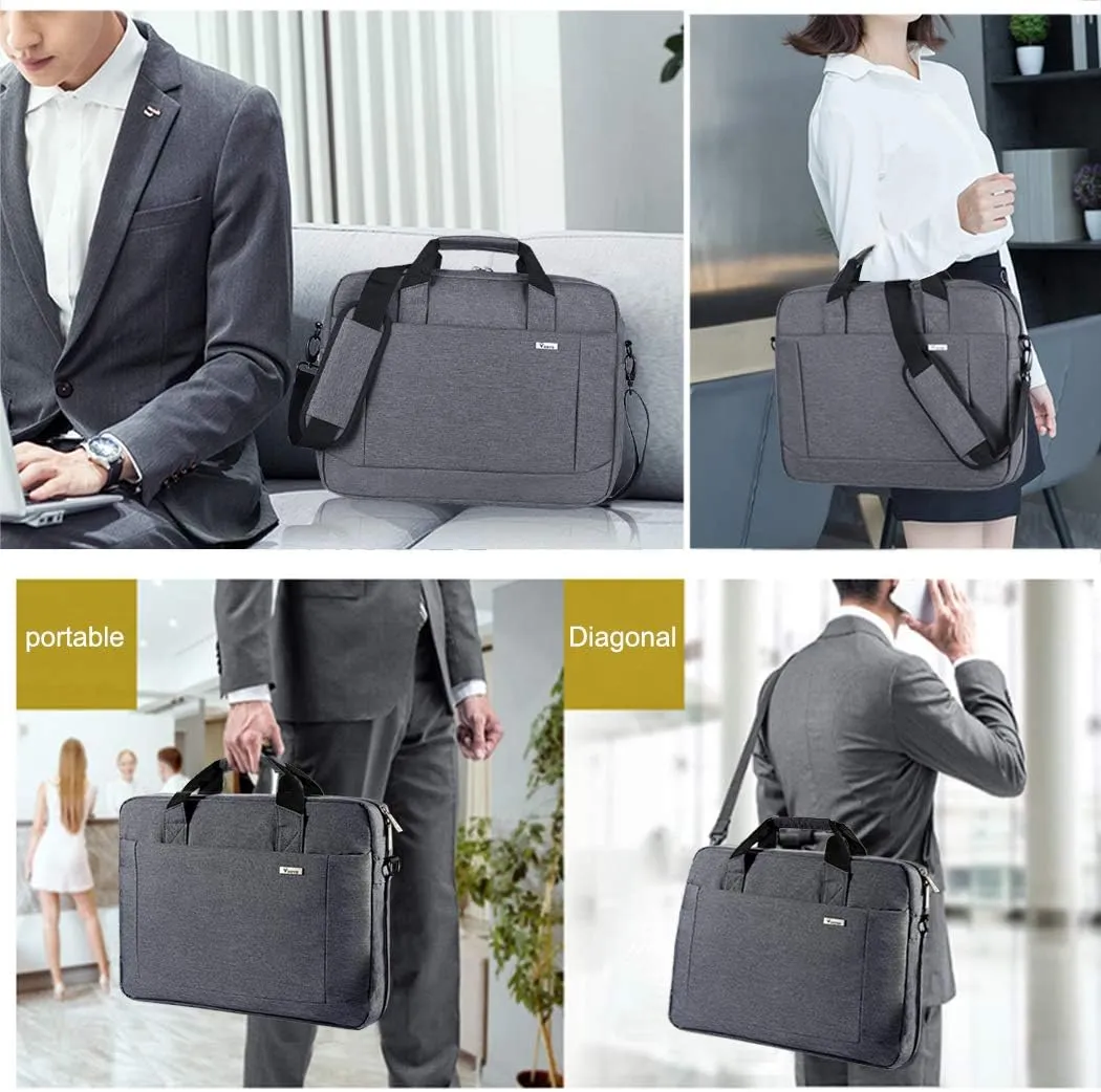 Voova Laptop Bag Case 17 17.3 Inch Computer Sleeve Messenger Bag with Shoulder Strap Expandable Waterproof Large Capacity Business Briefcase for Work Travel Fit 17-18” Laptop, Men Women, Gray