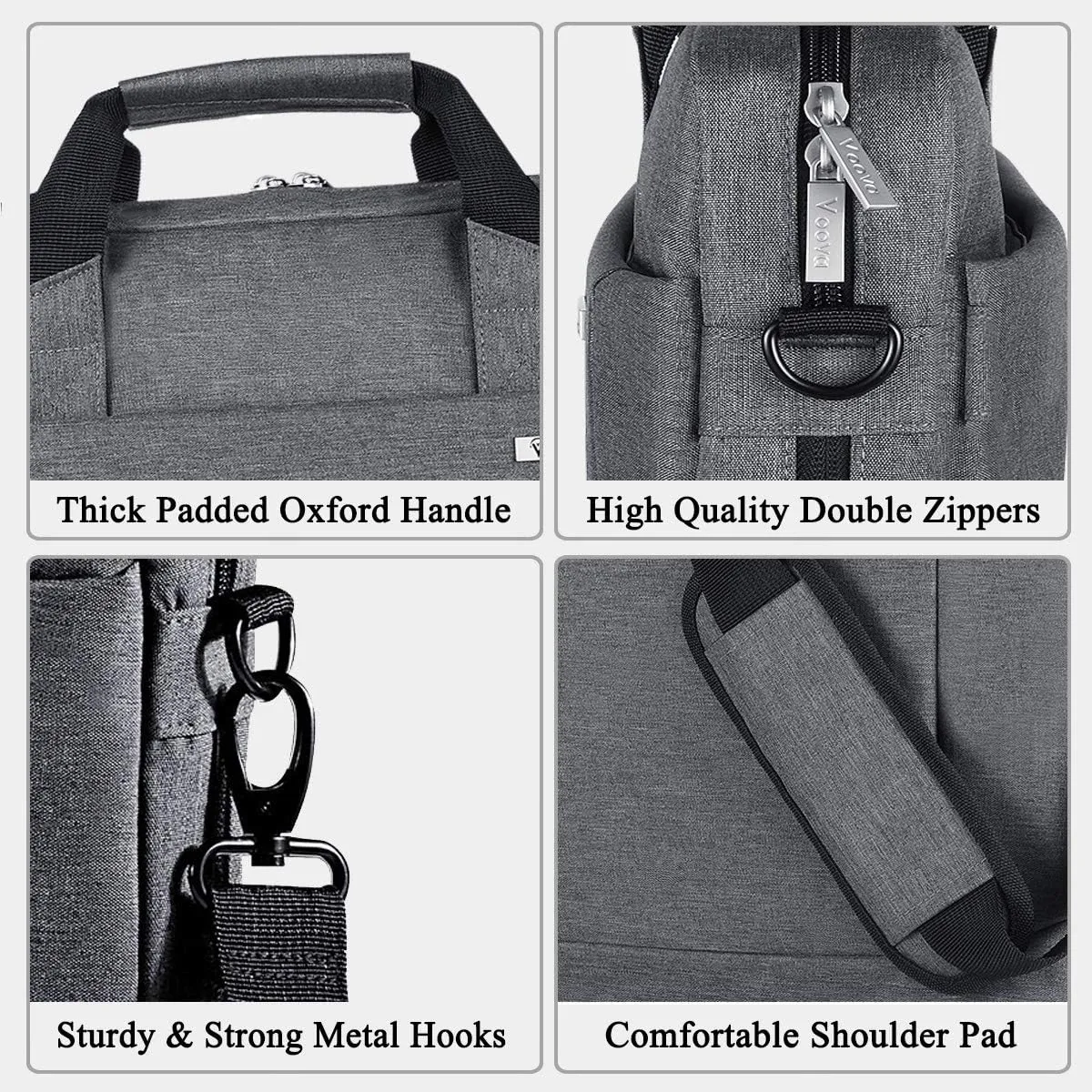 Voova Laptop Bag Case 17 17.3 Inch Computer Sleeve Messenger Bag with Shoulder Strap Expandable Waterproof Large Capacity Business Briefcase for Work Travel Fit 17-18” Laptop, Men Women, Gray