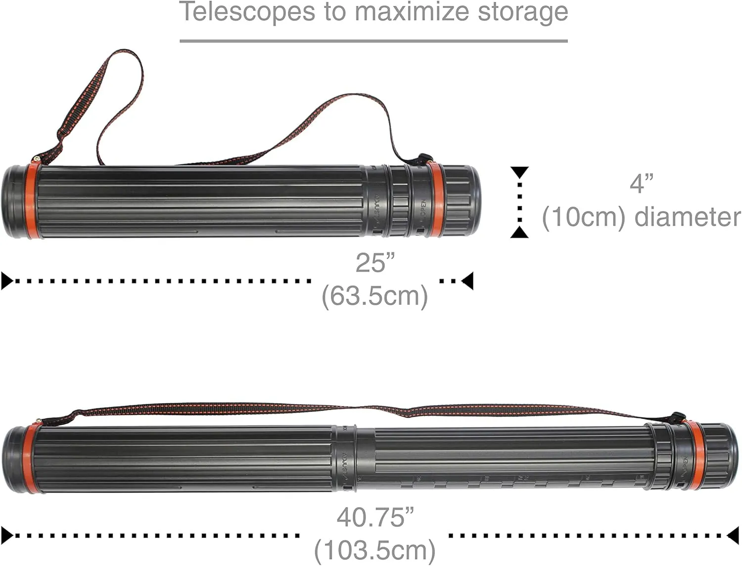 VViViD Extra Large Black Plastic Telescoping Transit Poster & Document Storage Tube w/Adjustable Nylon Carrying Strap (Large (25" x 4"))