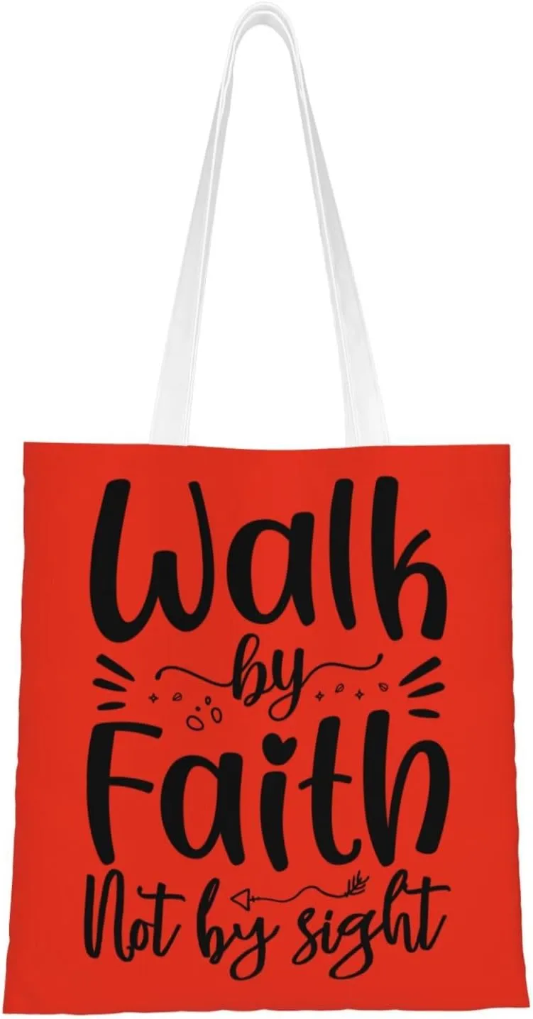 Walh by Faith Not By Sight Tote Bag for Women Canvas Shopping Bags Reusable Large Capacity Casual Shoulder Handbags Grocery Bags DIY Gift Bags