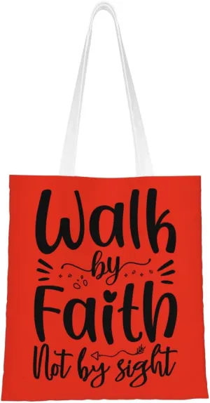 Walh by Faith Not By Sight Tote Bag for Women Canvas Shopping Bags Reusable Large Capacity Casual Shoulder Handbags Grocery Bags DIY Gift Bags