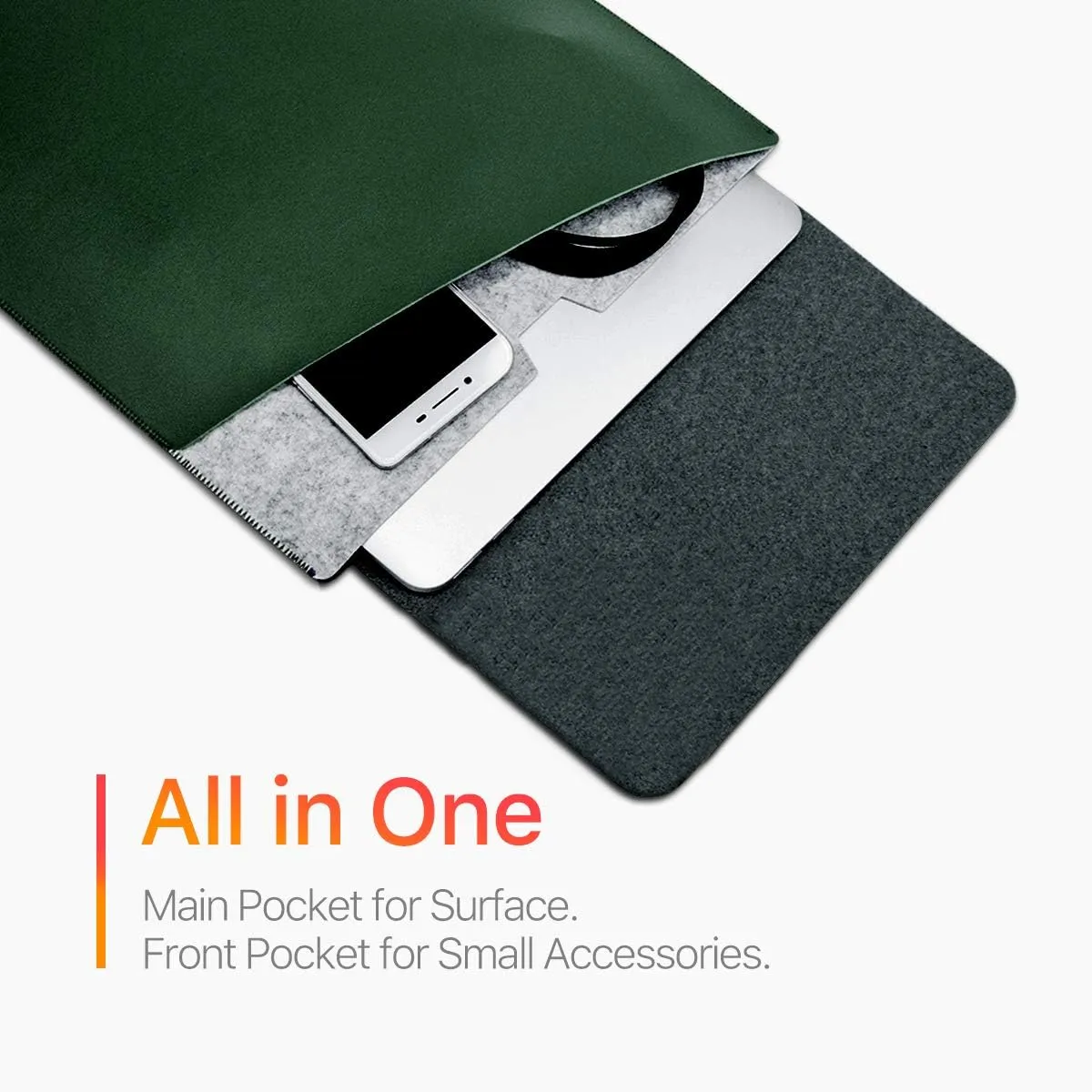 WALNEW 13.5" Sleeve for 13.5 Inch Microsoft Surface Laptop 5/4/3/2/1(2022/2021/2019/2018/2017 Released) Protective Soft Sleeve Case Cover Bag with Safe Interior and Exterior Mouse Pad, Green