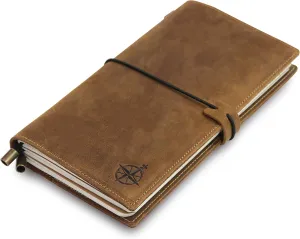 Wanderings Regular Size Travelers Notebook with Pockets - 4.5"x8.5" / 11.5cm x 22cm - Refillable Travelers Journal - Beautifully Handcrafted, Rugged Leather Journal, includes 100 GSM Blank Inserts