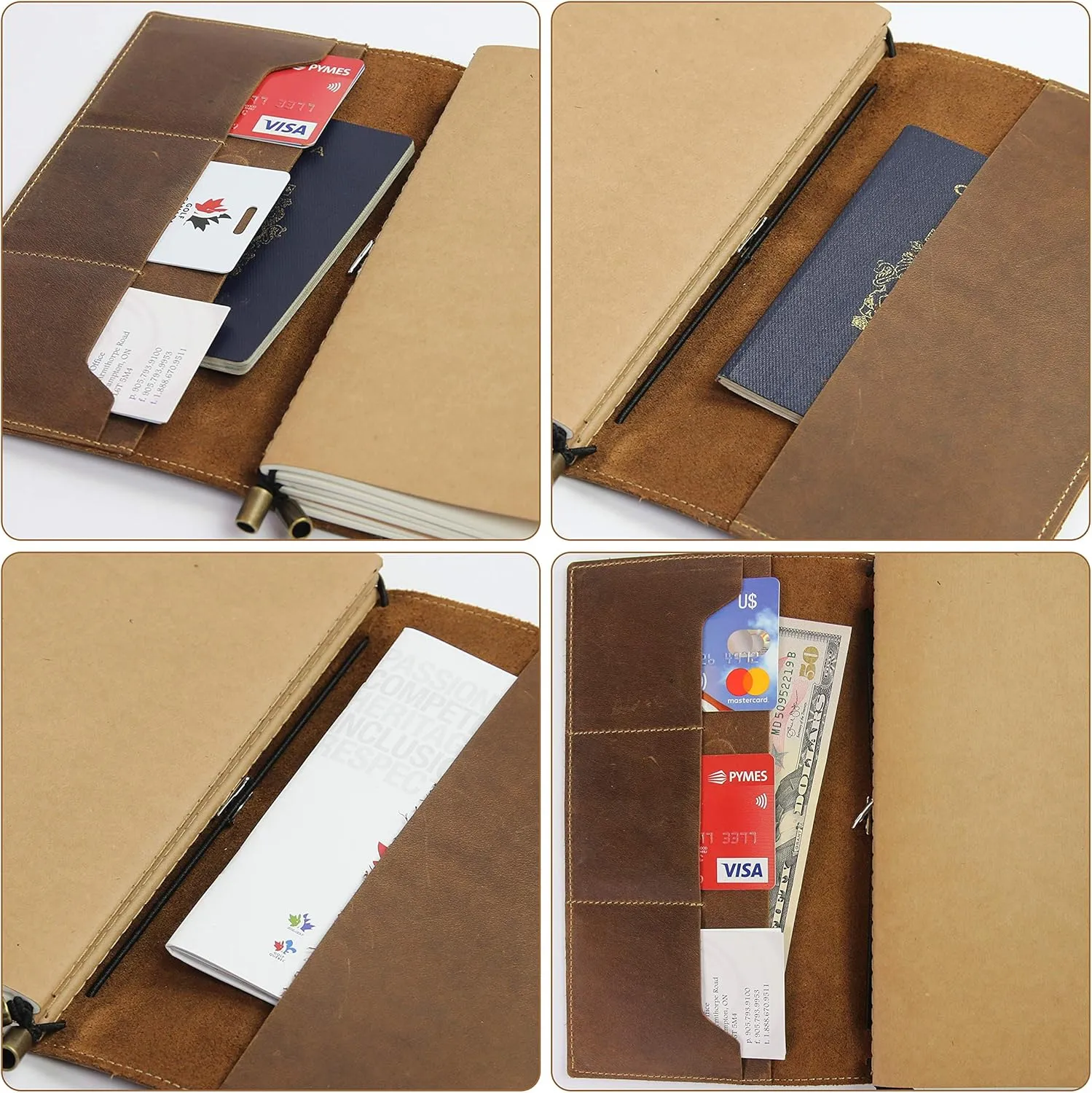 Wanderings Regular Size Travelers Notebook with Pockets - 4.5"x8.5" / 11.5cm x 22cm - Refillable Travelers Journal - Beautifully Handcrafted, Rugged Leather Journal, includes 100 GSM Blank Inserts