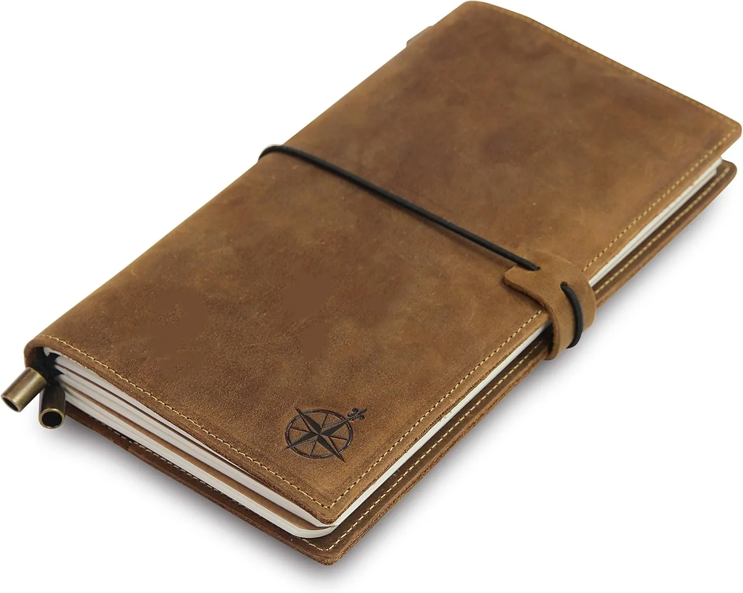 Wanderings Regular Size Travelers Notebook with Pockets - 4.5"x8.5" / 11.5cm x 22cm - Refillable Travelers Journal - Beautifully Handcrafted, Rugged Leather Journal, includes 100 GSM Blank Inserts
