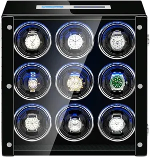 Watch Winder 9 for Automatic Watch with Adjustable Watch Pillows Touch Screen Built-in LED Light Piano Finish Watch Winder Watch Box Case Watch Storage