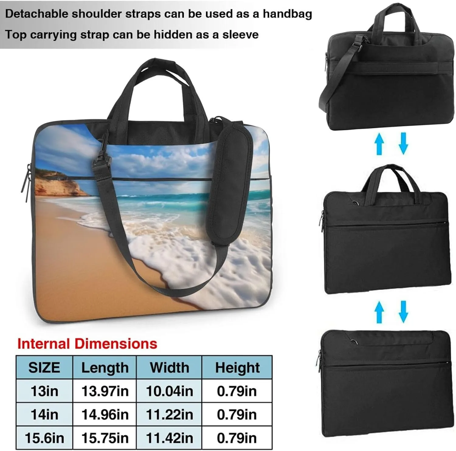 Water Rush to Tropical Beach Laptop Shoulder Bag Portable Laptop Bag Laptop Case Crossbody Briefcase w/Strap Handle