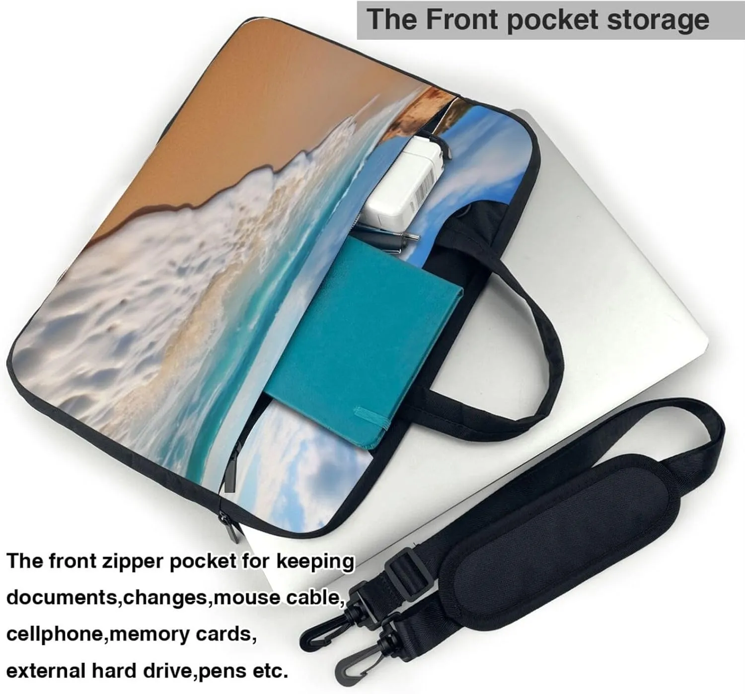 Water Rush to Tropical Beach Laptop Shoulder Bag Portable Laptop Bag Laptop Case Crossbody Briefcase w/Strap Handle