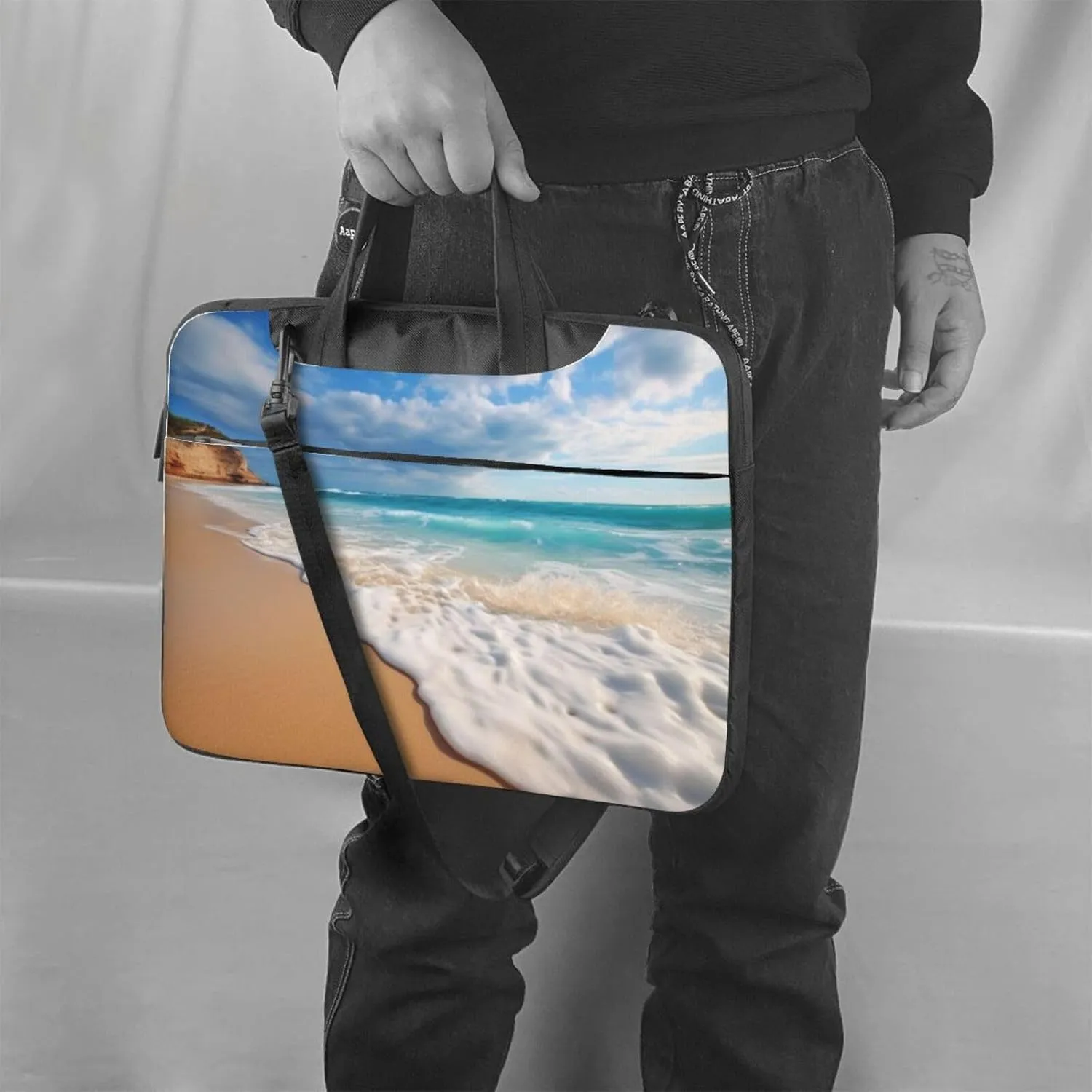 Water Rush to Tropical Beach Laptop Shoulder Bag Portable Laptop Bag Laptop Case Crossbody Briefcase w/Strap Handle