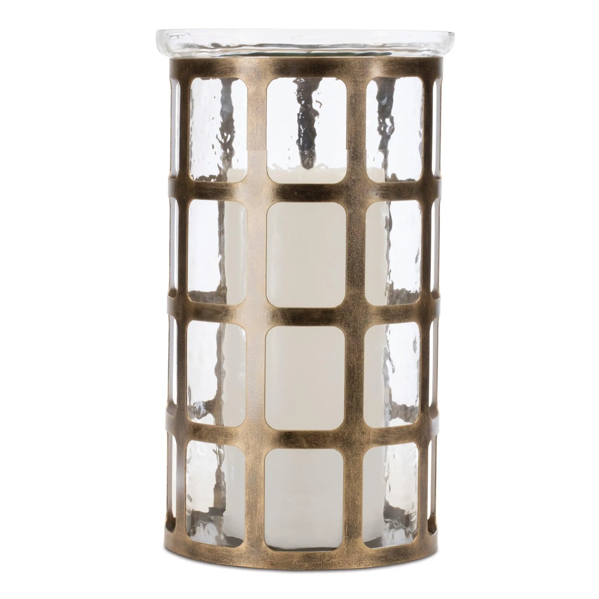 Wavy Glass Candle Holder with Distressed Metal Frame 12.25"H