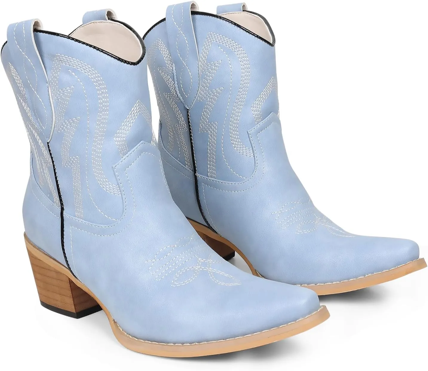 Western Cowgirl Ankle Boot for Women with Embroidered Comfort Fashion Short Boots Pointed Toe Cowgirl Short Booties Side Zipper