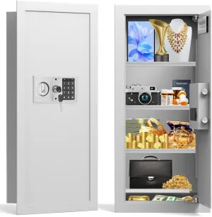 White 29.53" Tall Fireproof Wall Safes Between the Studs 16" Centers, Heavy Duty Electronic Hidden Safe with Removable Shelf, Home Safe for Document, Money, Jewelry, Passport