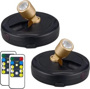 Wireless LED Spotlight, Battery Powered Picture Lights, Uplighting Indoor, Puck Lights with Remote, Stick Spot Light for Wall Art Display Dartboard Painting Artwork Accent Closet-Gold