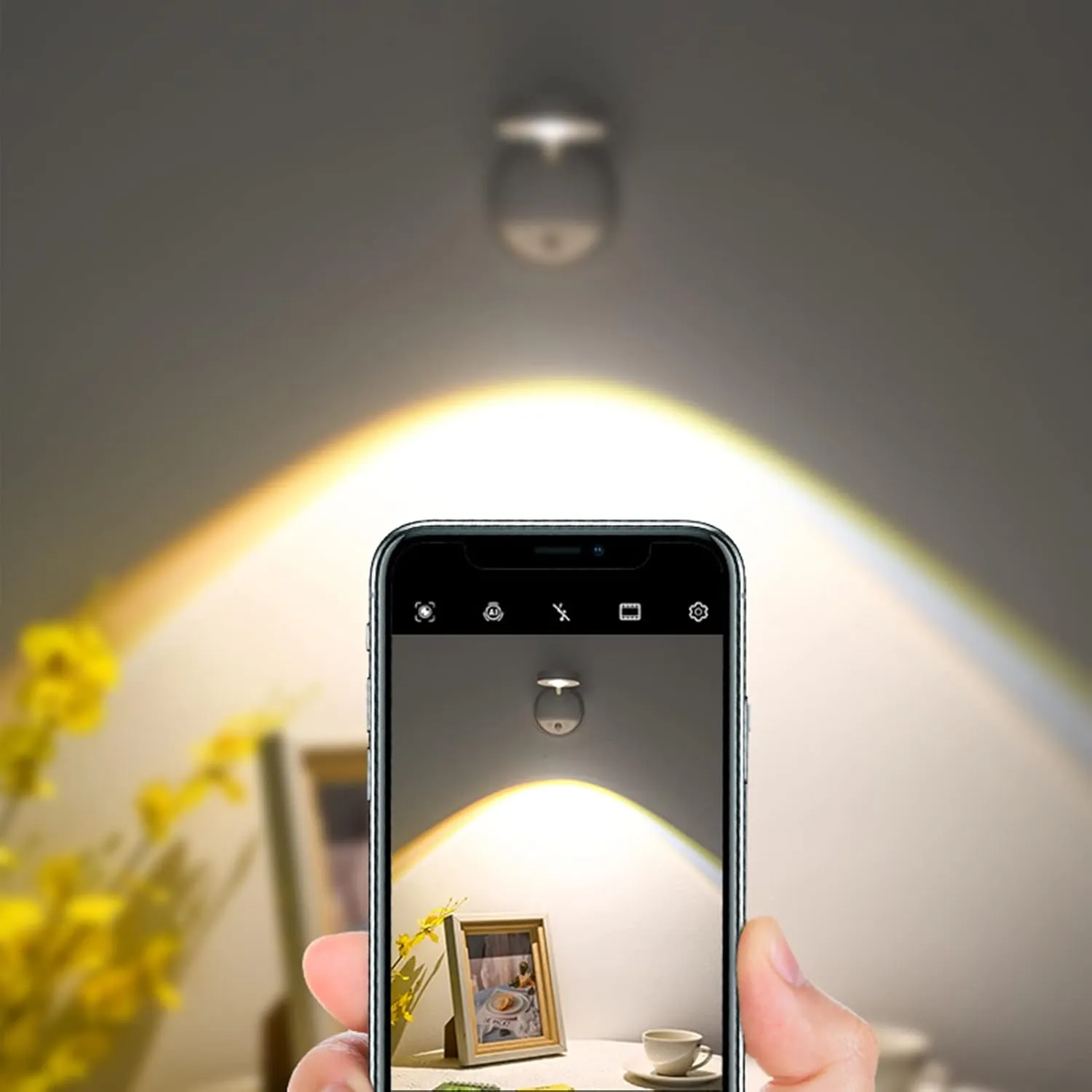 Wireless Picture Light Battery Operated, 2200mAH Rechargeable Painting Light with Motion Sensor and Rotatable Light Tube, Stepless Dimming Art Display Light for Picture Frame
