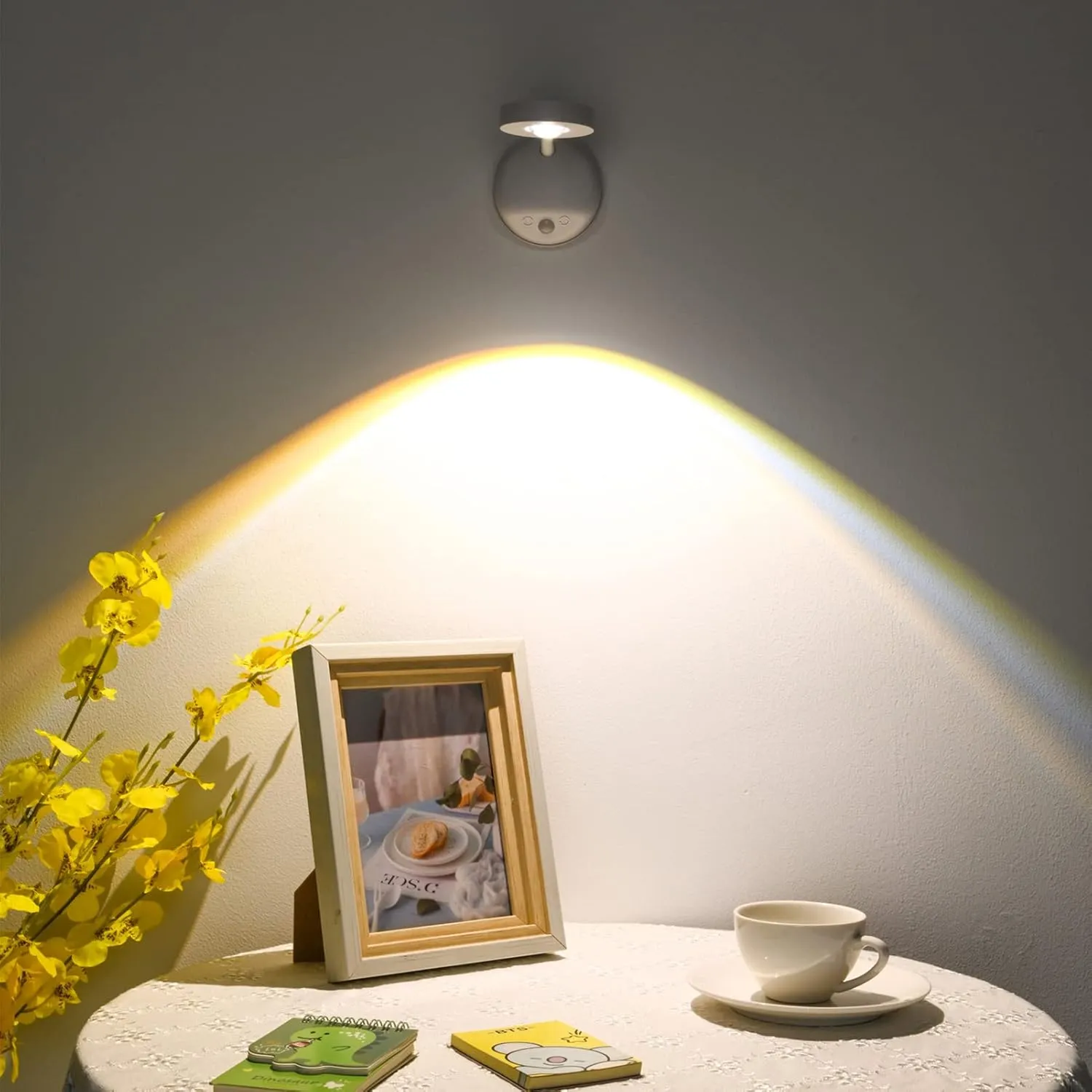 Wireless Picture Light Battery Operated, 2200mAH Rechargeable Painting Light with Motion Sensor and Rotatable Light Tube, Stepless Dimming Art Display Light for Picture Frame