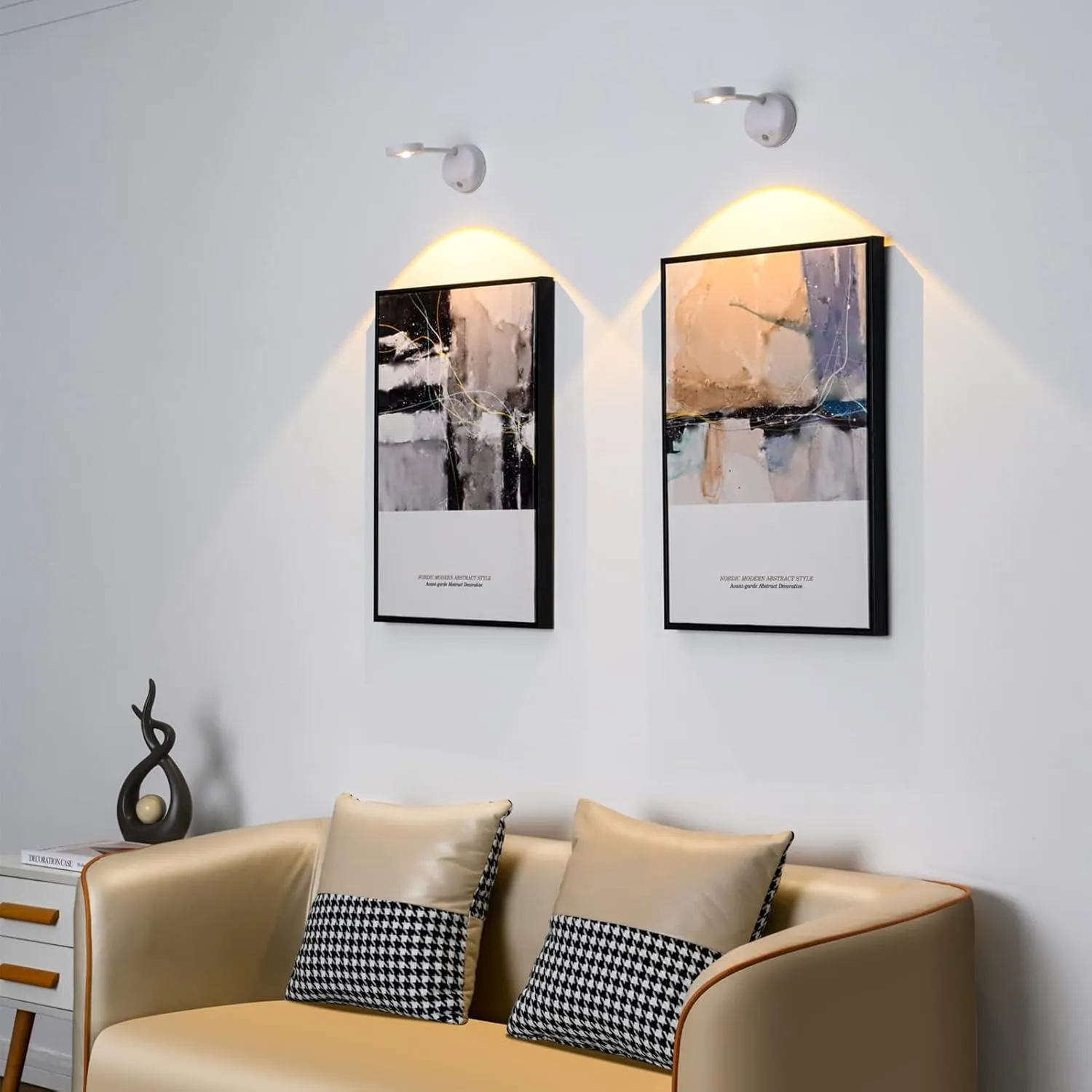 Wireless Picture Light Battery Operated, 2200mAH Rechargeable Painting Light with Motion Sensor and Rotatable Light Tube, Stepless Dimming Art Display Light for Picture Frame