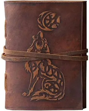 Wolf Embossed Handmade Leather Bound Journal Writing Notebook Diary Notepads for Men & Women Blank Paper 7 x 5 Inches - Best Gift for Art Sketchbook & Vintage Handbook