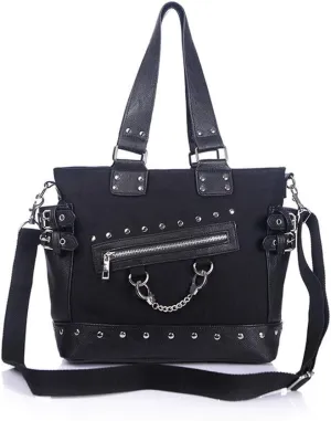 Women Fashion Rivet Handbag Purse Luminous Canvas Punk Tote with Shoulder Strap Crossbody Bag Large Capacity