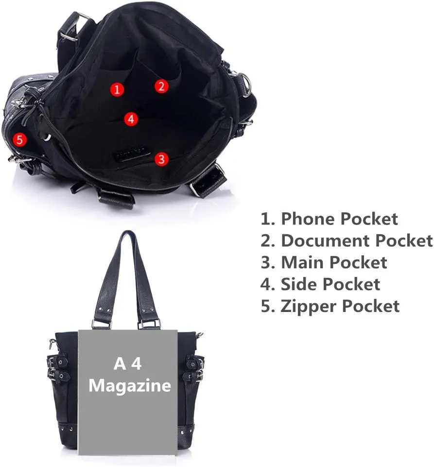 Women Fashion Rivet Handbag Purse Luminous Canvas Punk Tote with Shoulder Strap Crossbody Bag Large Capacity