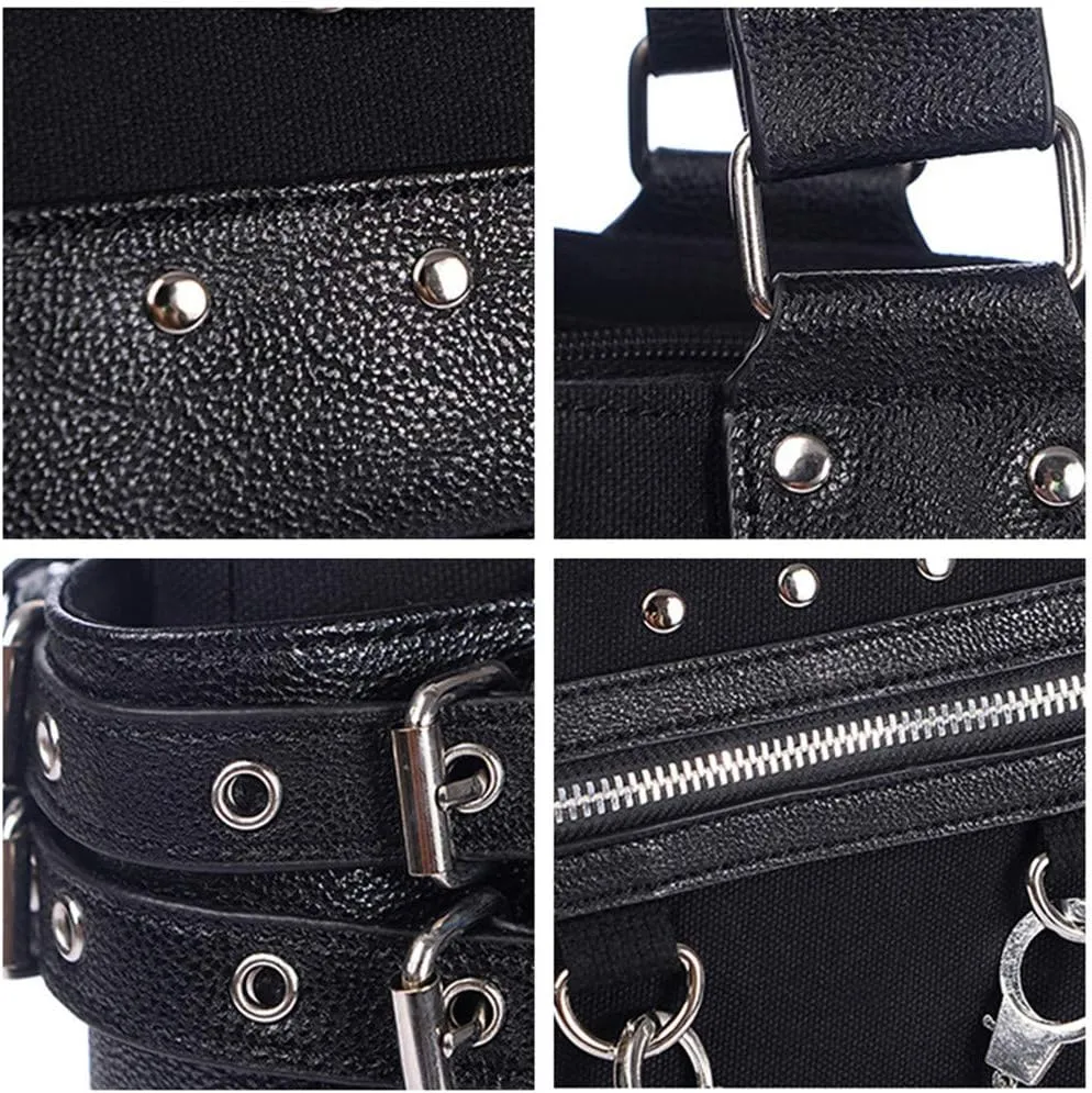 Women Fashion Rivet Handbag Purse Luminous Canvas Punk Tote with Shoulder Strap Crossbody Bag Large Capacity