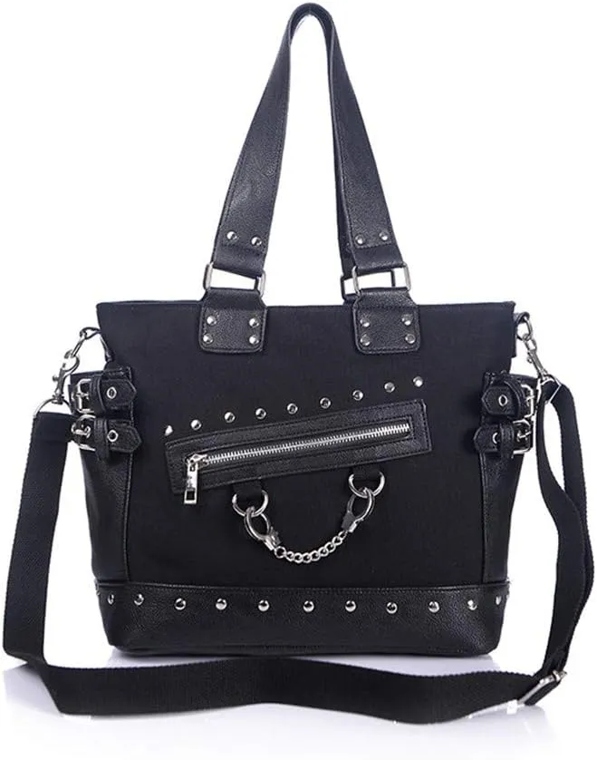 Women Fashion Rivet Handbag Purse Luminous Canvas Punk Tote with Shoulder Strap Crossbody Bag Large Capacity