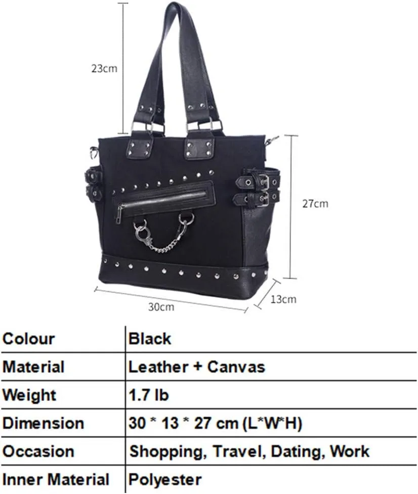 Women Fashion Rivet Handbag Purse Luminous Canvas Punk Tote with Shoulder Strap Crossbody Bag Large Capacity