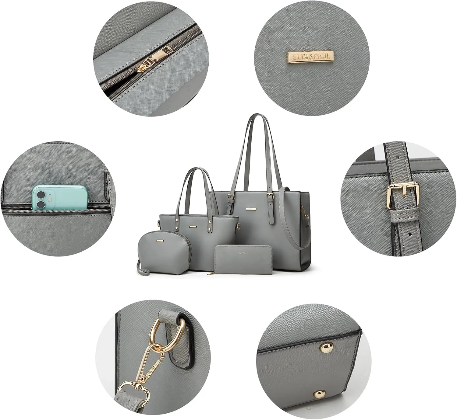 Women Fashion Synthetic Leather Handbags Tote Bag Shoulder Bag Top Handle Satchel Purse Set 4pcs