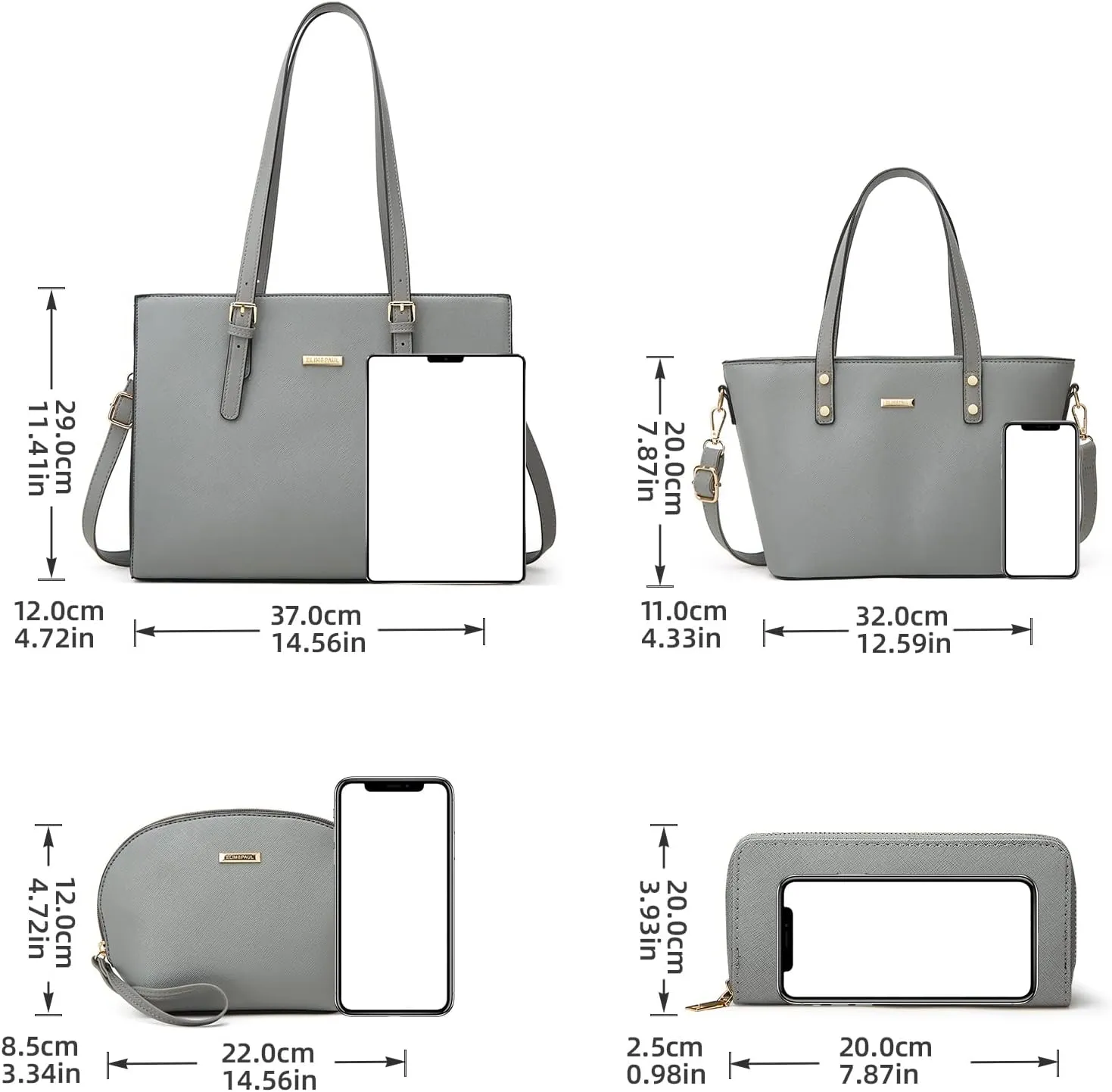 Women Fashion Synthetic Leather Handbags Tote Bag Shoulder Bag Top Handle Satchel Purse Set 4pcs