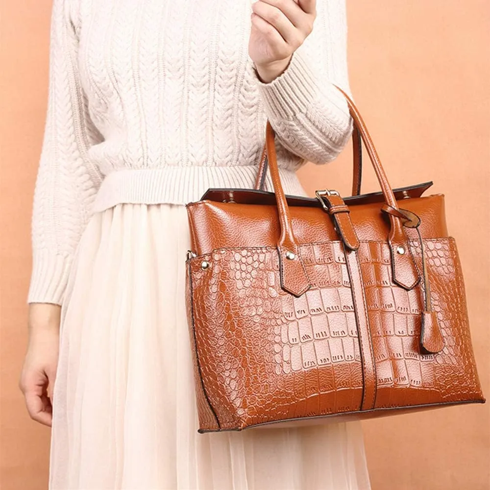 Women Fashion Tote Bag Crocodile Texture Handbag And Purses Shoulder Bag Satchel
