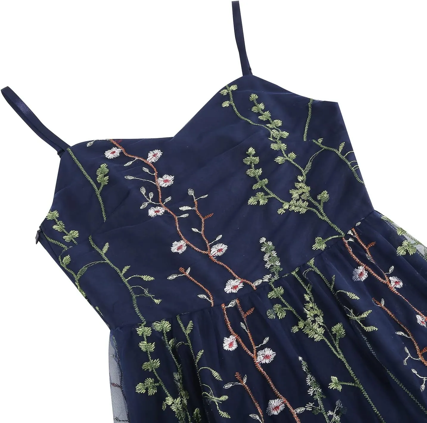 Women Keyhole Floral Embroidery Dress Sheer Mesh Illusion Vintage Cocktail Swing Dress Wedding Party Prom Tulle Evening Dress