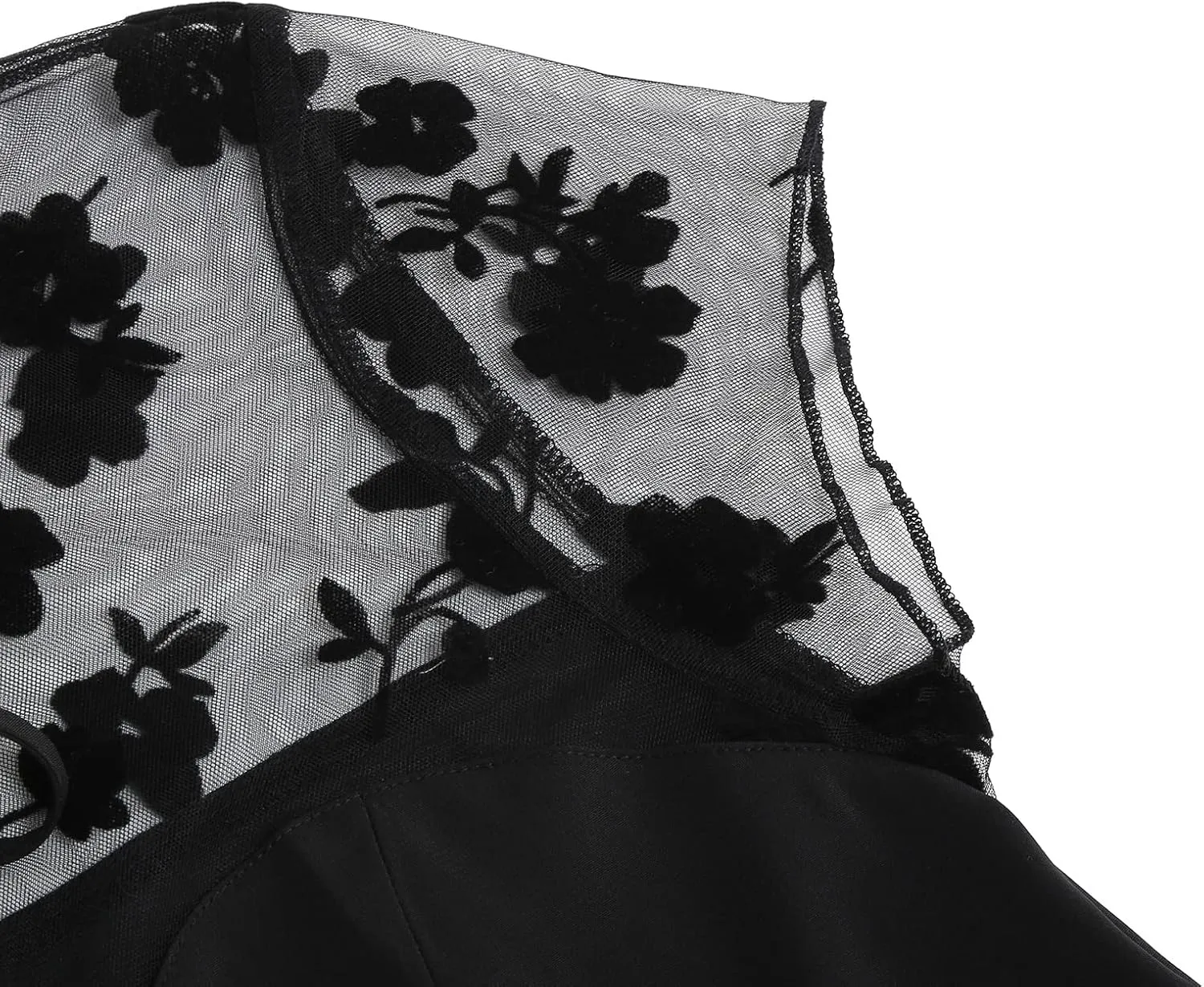 Women Mesh Floral Embroidery Vintage Cocktail Swing Dress Illusion 50s Goth Flared A line Casual Wedding Prom Evening Dress