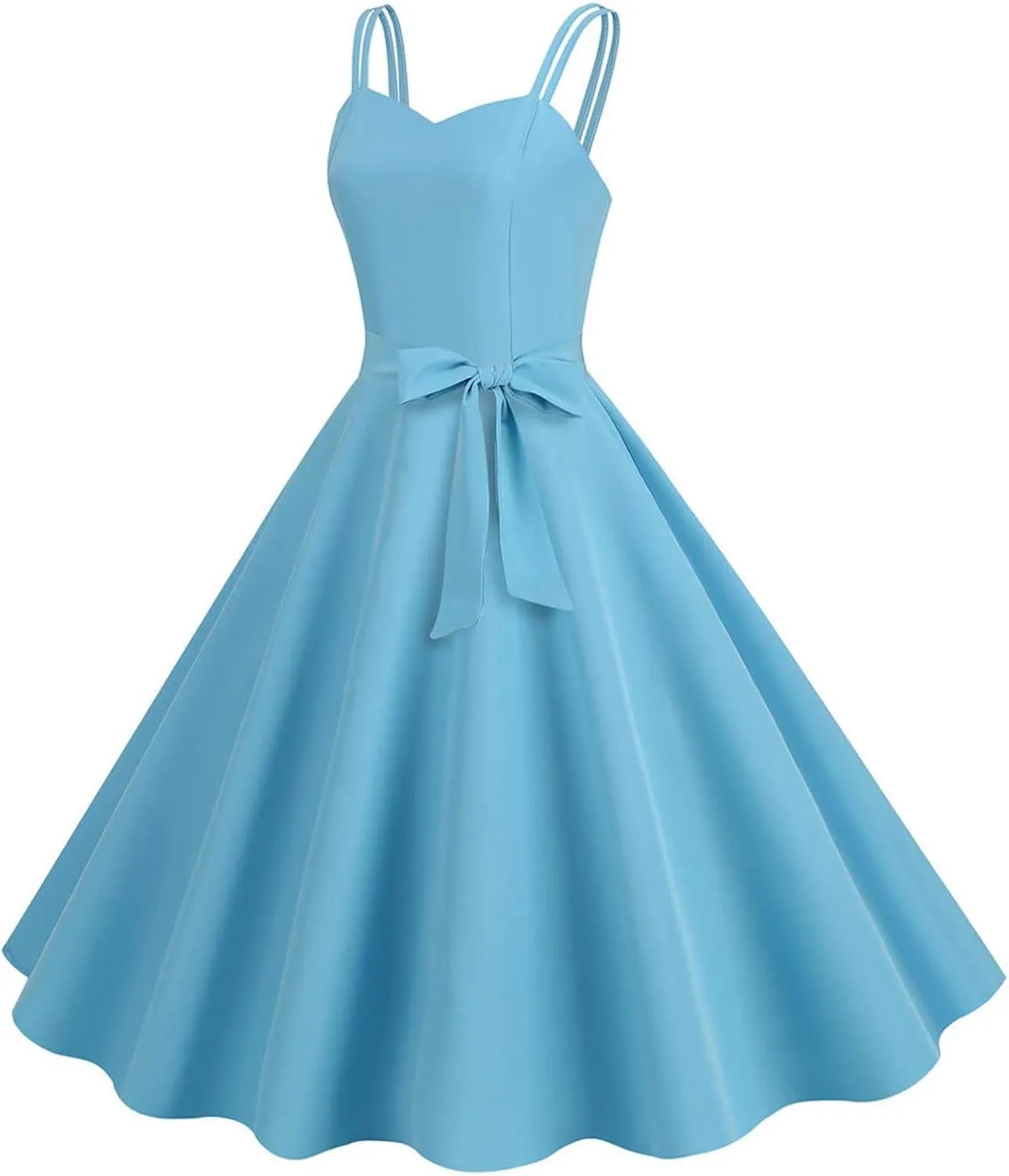 Women Vintage 1950s Rockabilly Sleeveless Spaghetti Strap Audrey Dress Retro Evening Cocktail Swing Dresses with Belt