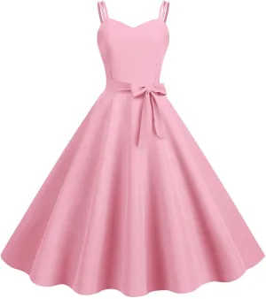 Women Vintage 1950s Rockabilly Sleeveless Spaghetti Strap Audrey Dress Retro Evening Cocktail Swing Dresses with Belt