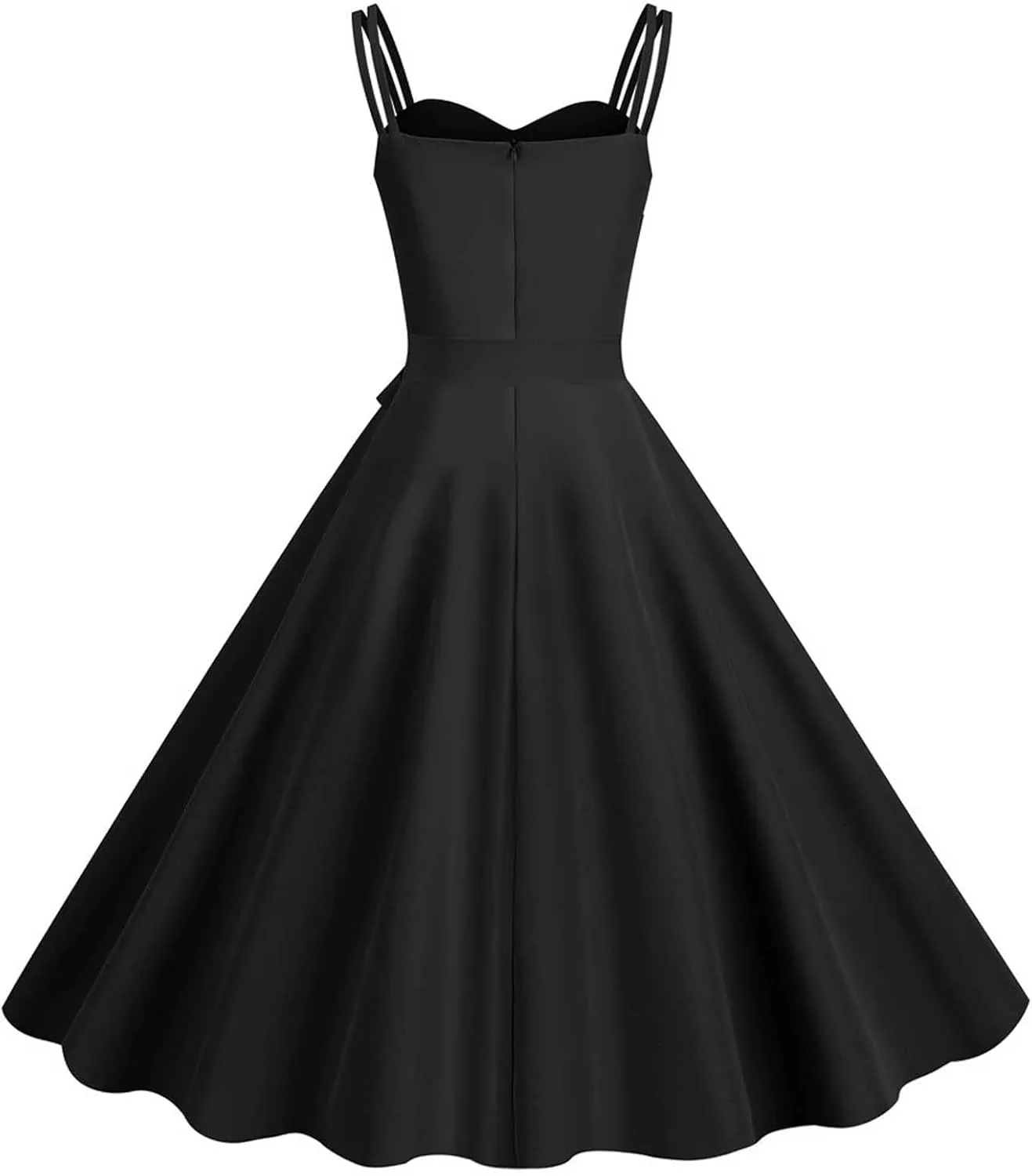 Women Vintage 1950s Rockabilly Sleeveless Spaghetti Strap Audrey Dress Retro Evening Cocktail Swing Dresses with Belt