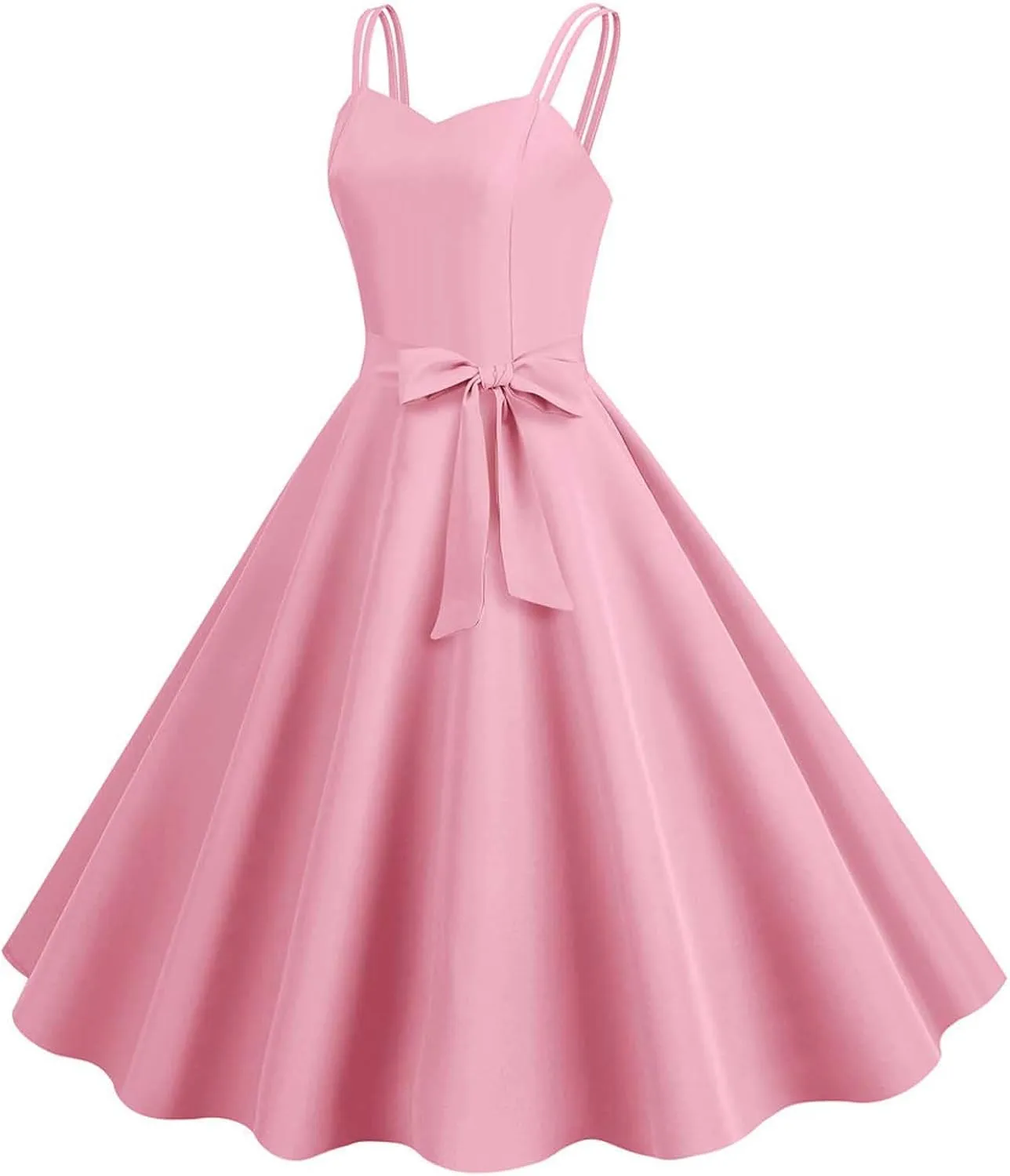 Women Vintage 1950s Rockabilly Sleeveless Spaghetti Strap Audrey Dress Retro Evening Cocktail Swing Dresses with Belt