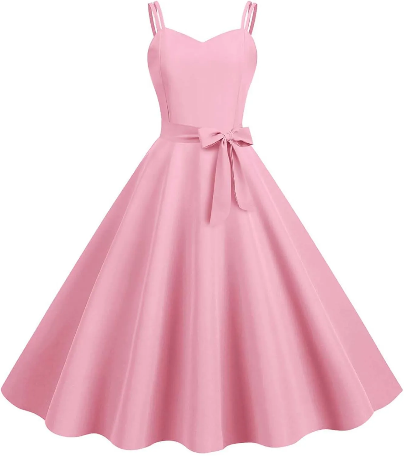 Women Vintage 1950s Rockabilly Sleeveless Spaghetti Strap Audrey Dress Retro Evening Cocktail Swing Dresses with Belt