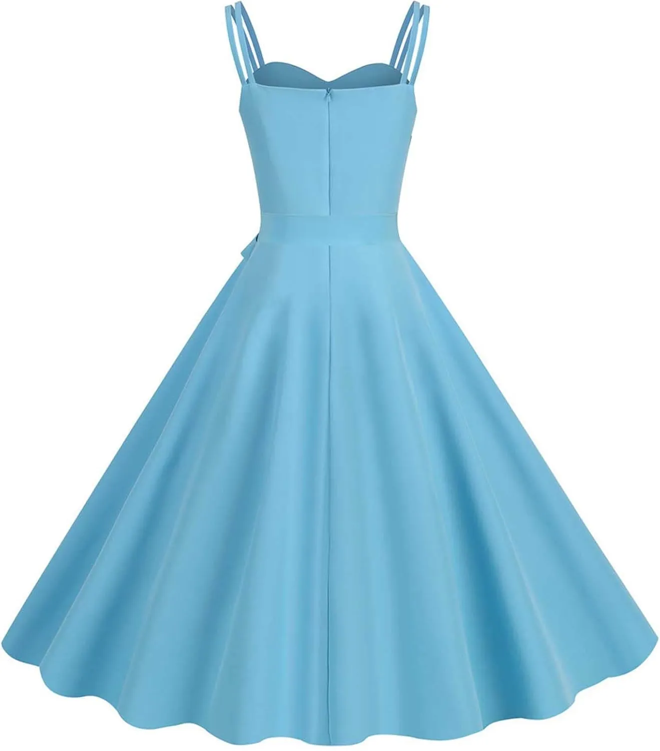 Women Vintage 1950s Rockabilly Sleeveless Spaghetti Strap Audrey Dress Retro Evening Cocktail Swing Dresses with Belt