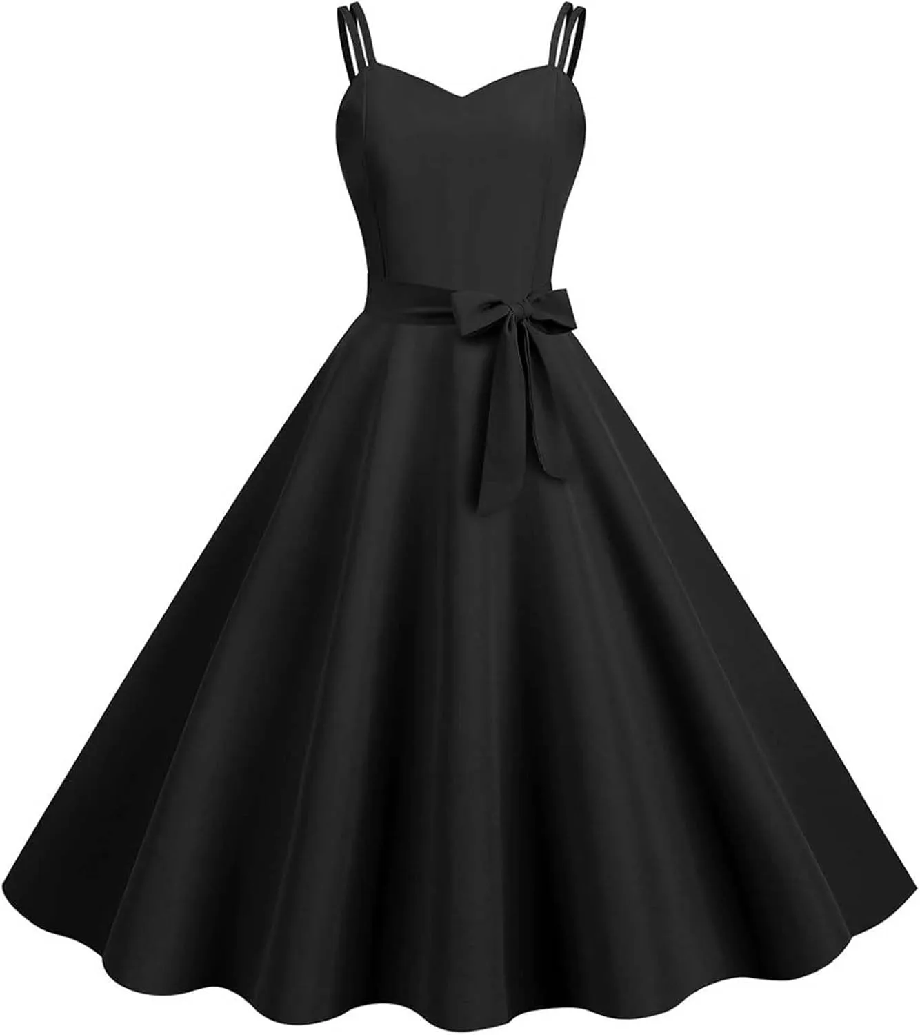 Women Vintage 1950s Rockabilly Sleeveless Spaghetti Strap Audrey Dress Retro Evening Cocktail Swing Dresses with Belt