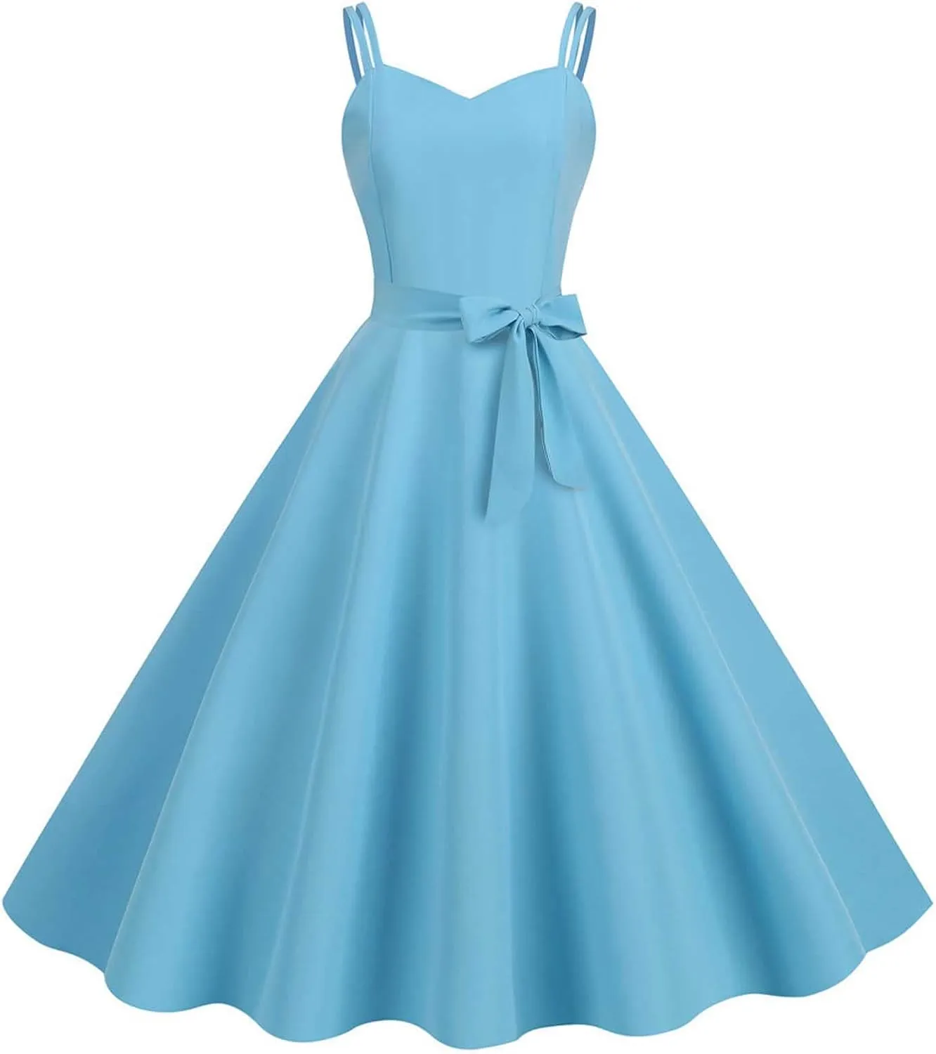 Women Vintage 1950s Rockabilly Sleeveless Spaghetti Strap Audrey Dress Retro Evening Cocktail Swing Dresses with Belt