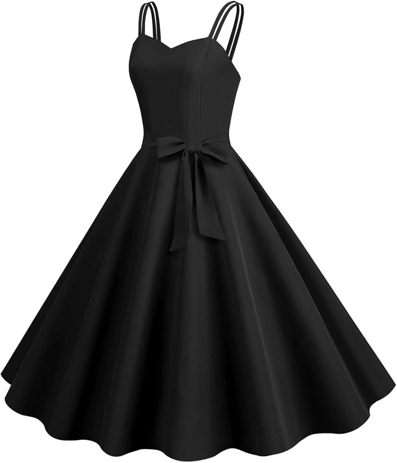 Women Vintage 1950s Rockabilly Sleeveless Spaghetti Strap Audrey Dress Retro Evening Cocktail Swing Dresses with Belt