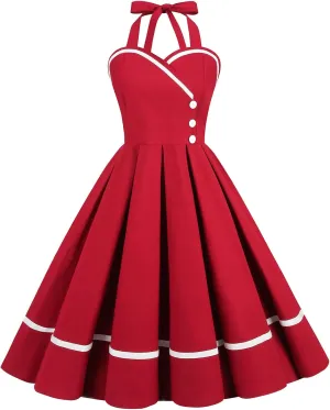 Women Vintage Dresses 1950s Retro Halter Audrey Hepburn 50's 60's Cocktail Swing Dress Sleeveless Tea Party Dress