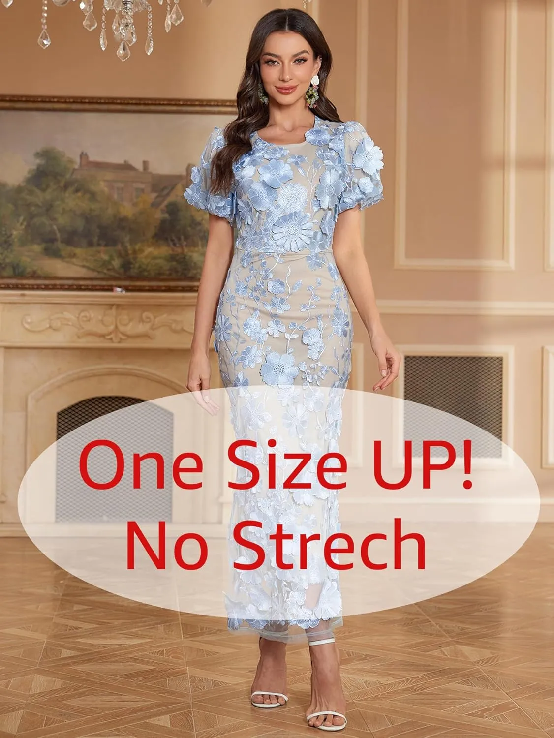 Women's 3D Floral Embroidery Dress Ruffle Sleeve Fishtail Lace Bodycon Party Cocktail Mixi Dress