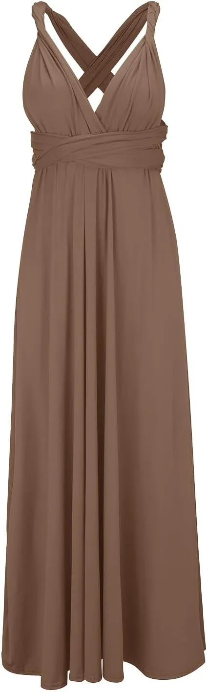 Women's Backless Gown Dress Convertible Multi-Way Wrap Halter Cocktail Dress Bandage Bridesmaid Long Dresses