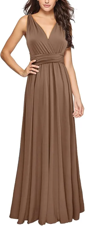 Women's Backless Gown Dress Convertible Multi-Way Wrap Halter Cocktail Dress Bandage Bridesmaid Long Dresses