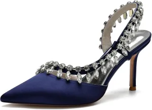 Women's Bridal Party Work Dress Slingback Shoes Wedding Shoes with Crystal Sparkly Pointed ToeHigh Pumps